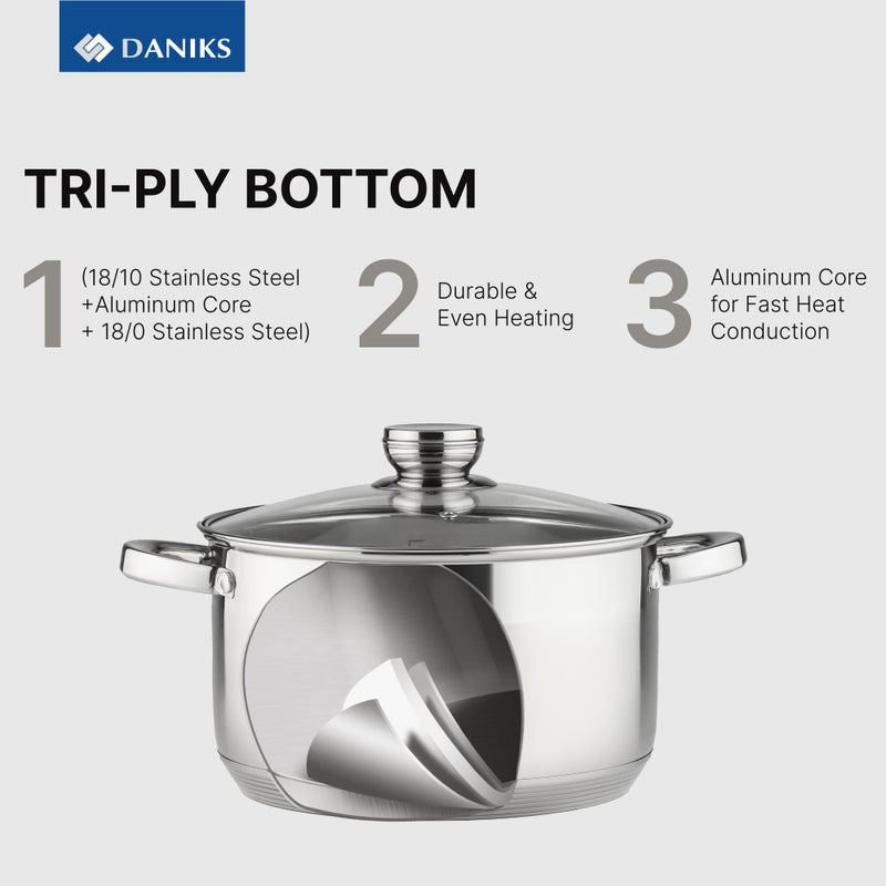 Daniks Standard 3 Quart Stainless Steel Stock Pot with Glass Lid, Try-Ply Bottom for Even Heating, Induction Compatible, Dishwasher Safe, Built-In Measuring Scale, Silver - Image 3